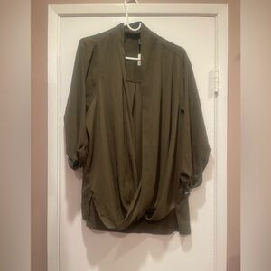 Forever 21 Green Wrap Blouse with Mandarin Collar